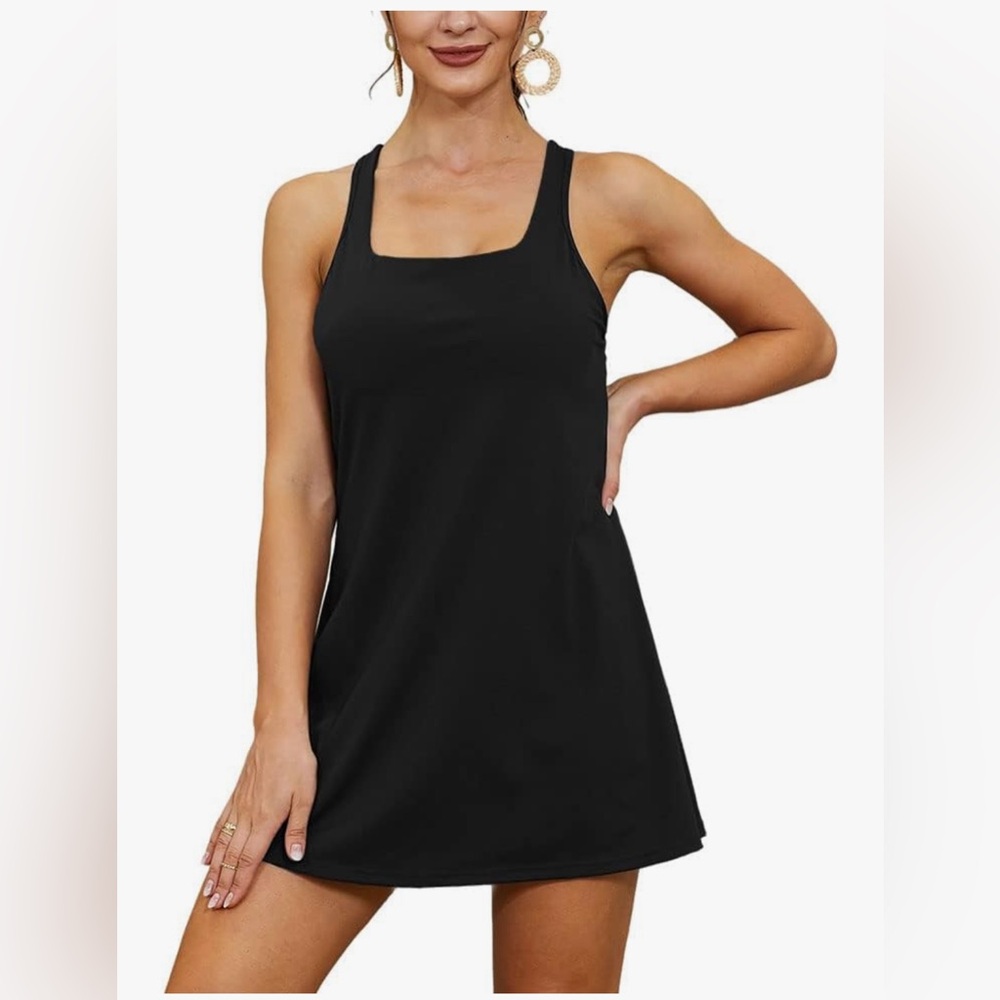 Amazon athletic tennis dress with built in shorts Army green